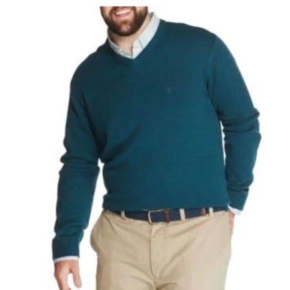NWT Izod Men's Premium Essentials Classic Fit V-Neck Sweater Reflecting Pond 2XL - Picture 1 of 16